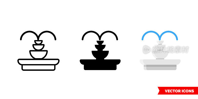 Fountain icon of 3 types. Isolated vector sign symbol